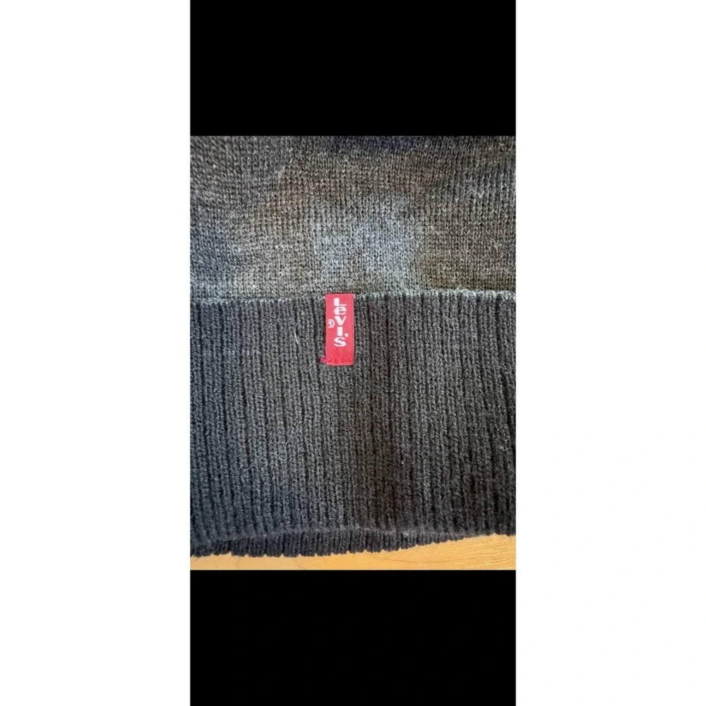 Levi's Two Tone Cuffed Knit Beanie Black Charcoal Gray Logo Unisex